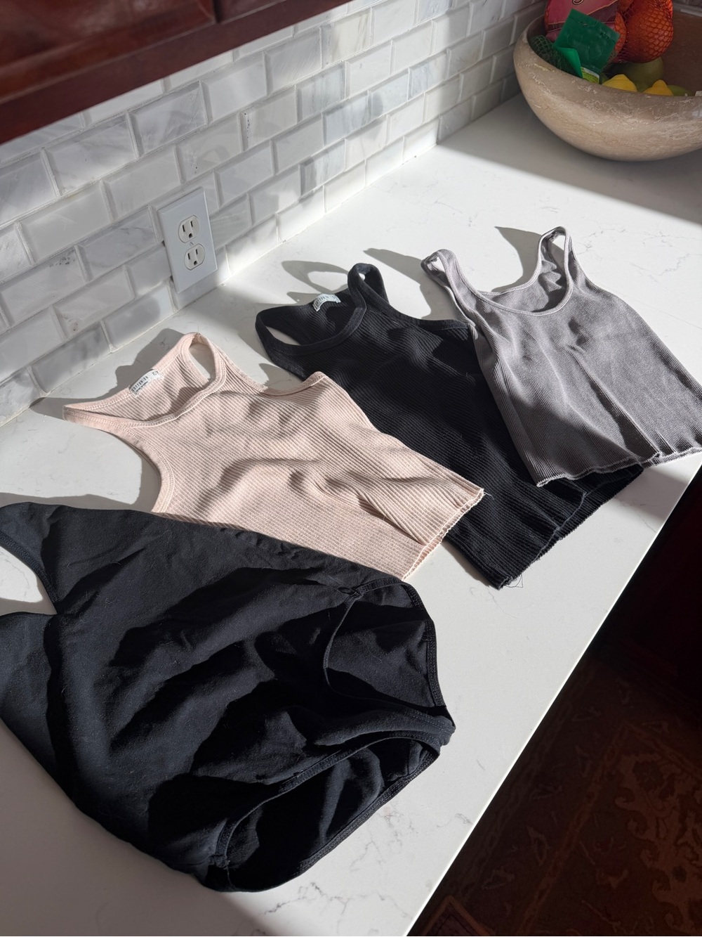 Bundle of 4 Ribbed Tank Top/body suit Trio — Black, Gray & Blush